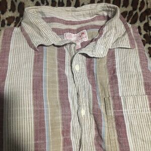 American Eagle 2XL/XXL Button Up Striped Natural Neutral Tan Beige Chest Pocket